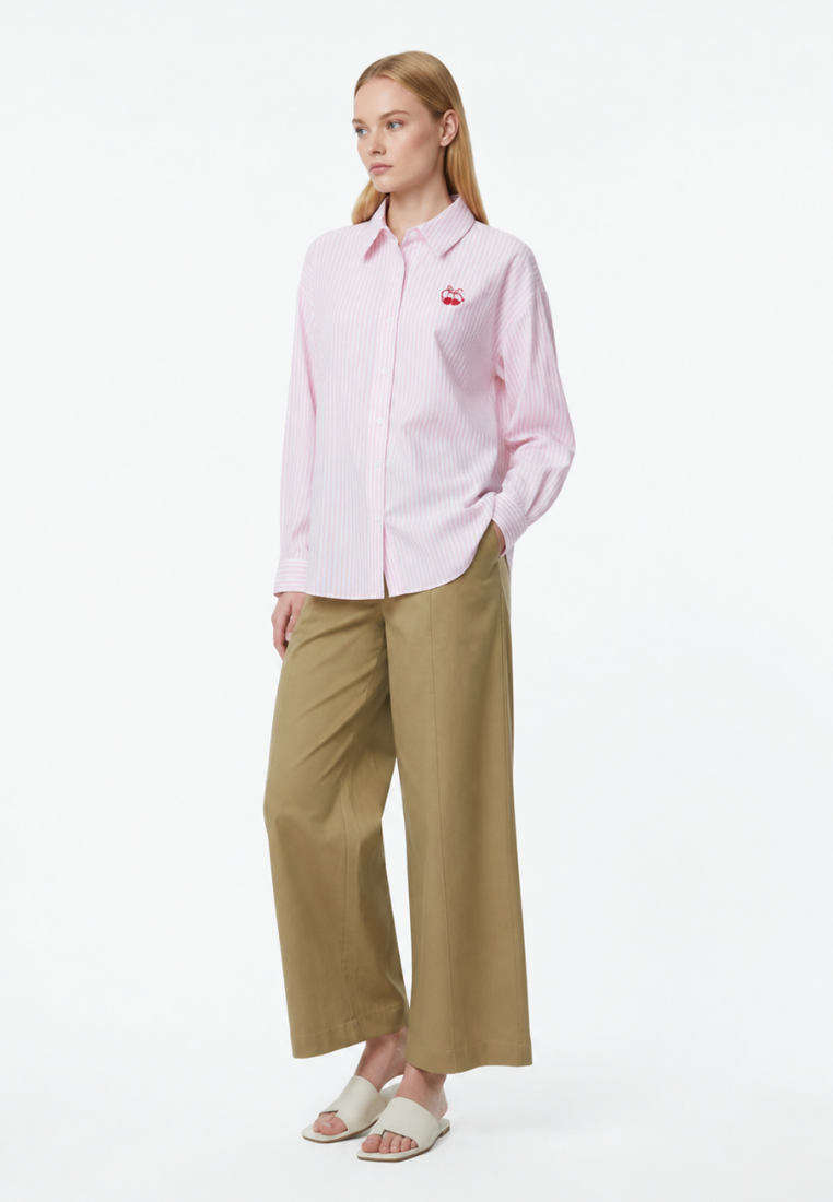 Catherine Striped Cherry Ribbon Shirt (Pink)