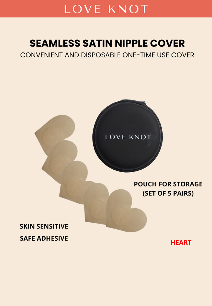 Disposable One Time Use Satin Adhesive Nipple Cover Adhesive Nipple Patch - (5 Pairs Heart)