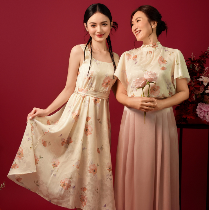 Violetine Straps Floral Midi Dress (Yellow)