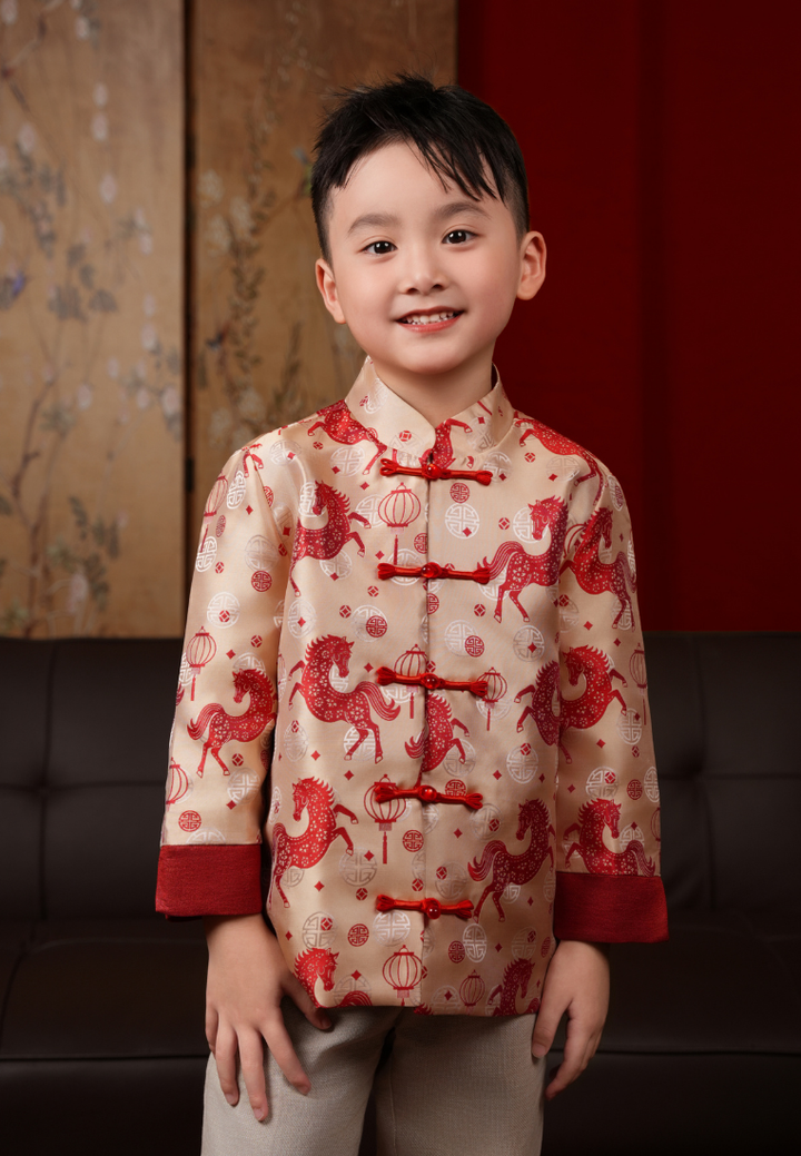Little Jun Imperial Horse Jacquard Boy Samfu Top (Red)
