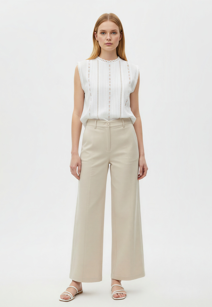 Claire Pintuck Lace Trim Sleeveless Blouse Top (White)