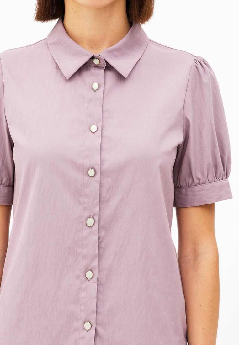 Mira Puff Sleeve Cropped Shirt Top (Purple)