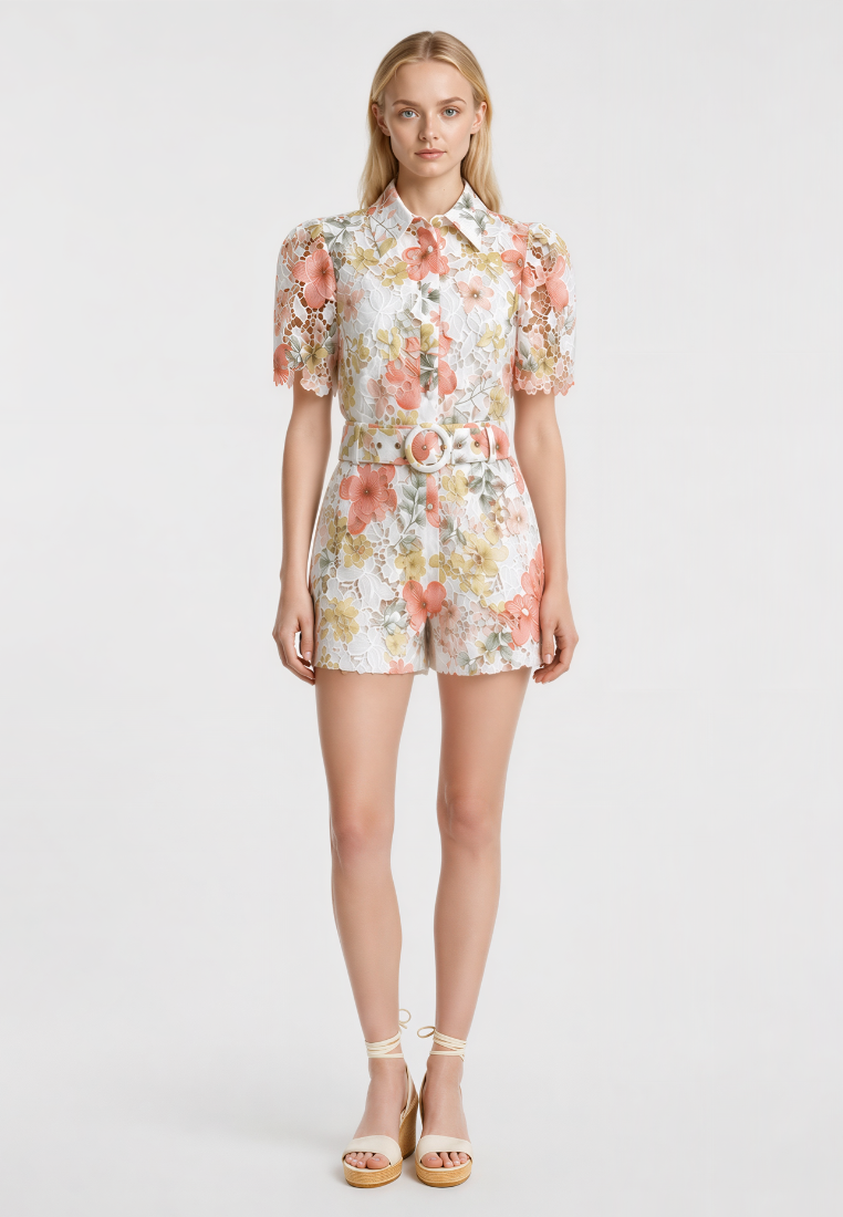 Francesca Floral Lace Button Down Shirt (Pink)