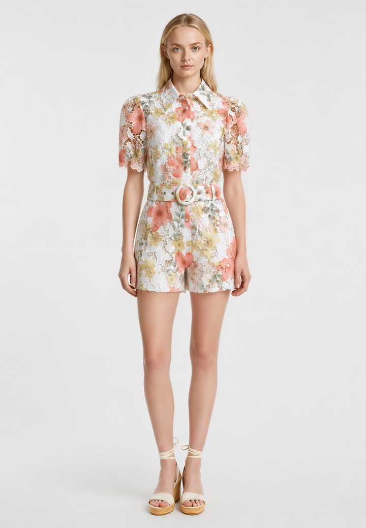 Francesca Floral Lace Button Down Shirt (Pink)