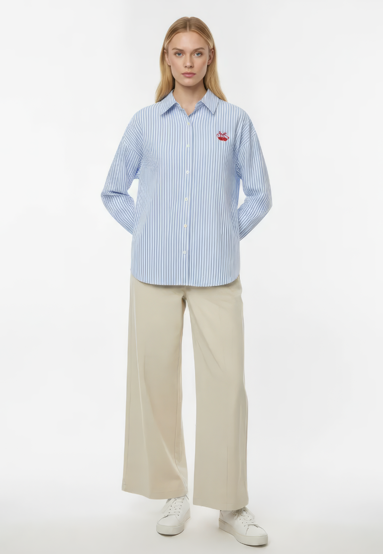 Catherine Striped Cherry Ribbon Shirt (Blue)