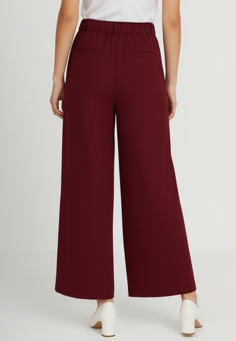 Eika Front Pleats Plaid High Waisted Wide Leg Pants (Purple)