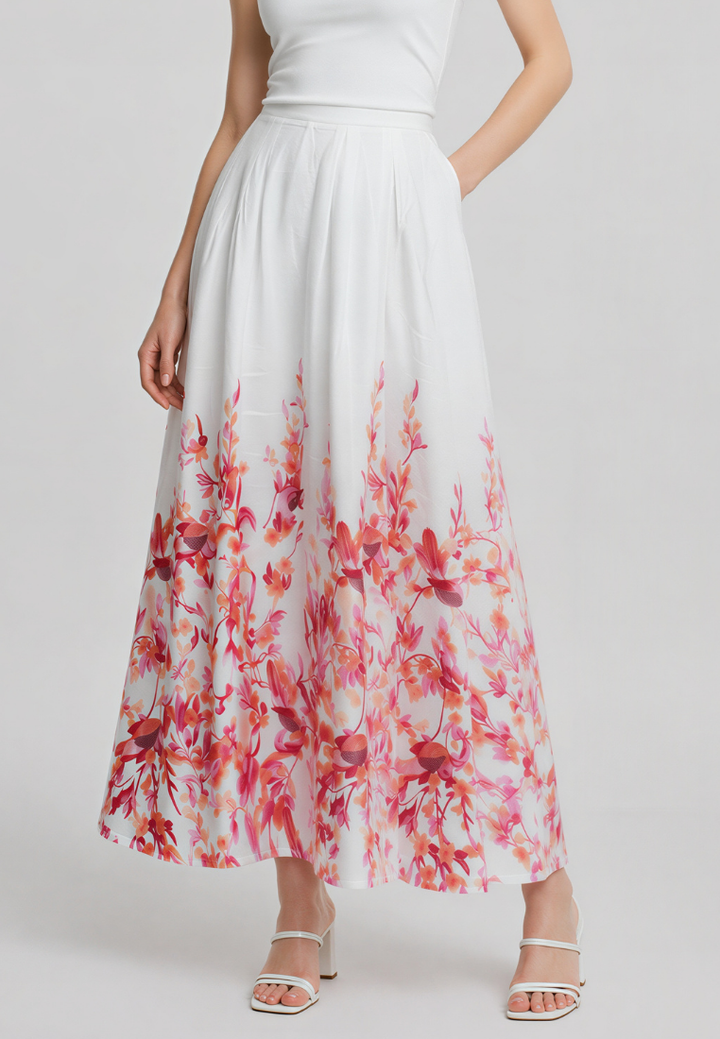 Callia Floral Prints A-line Maxi Skirt (Pink)