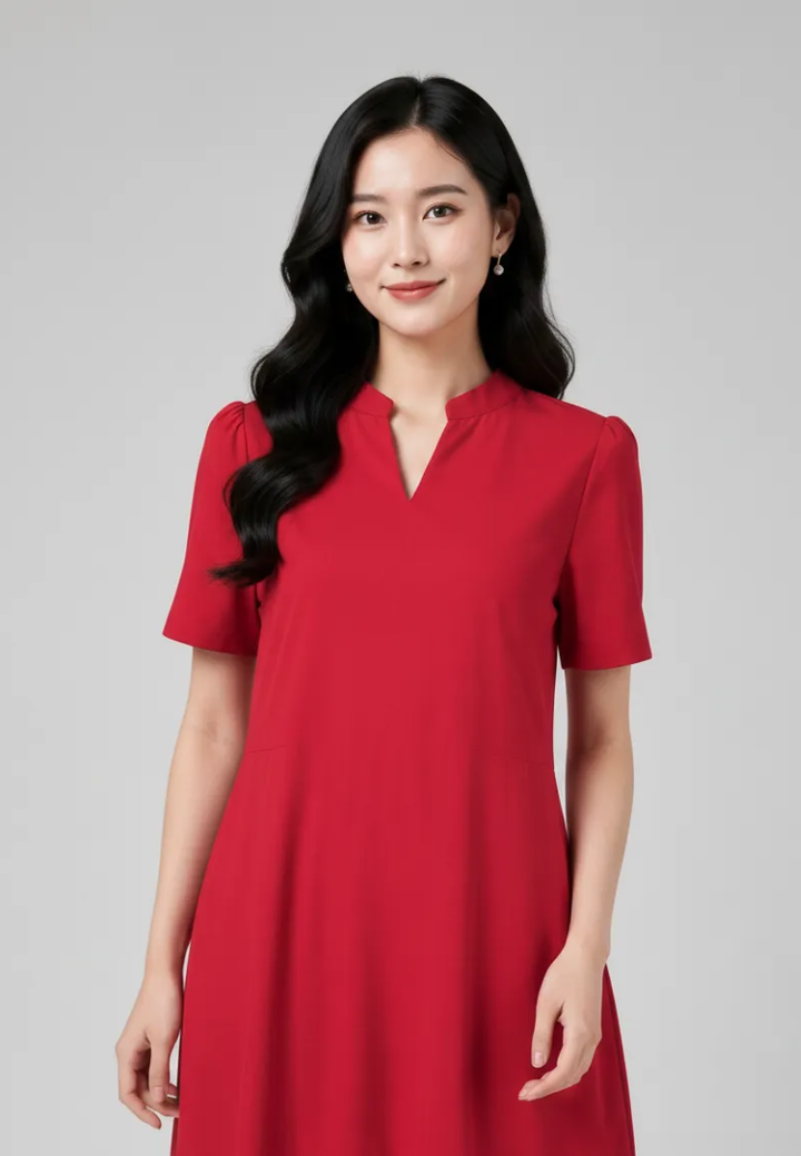 Adelina Ruffle Hem Midi Dress (Pink)