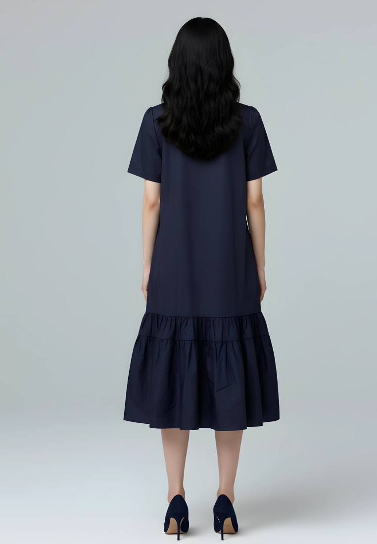 Herminia Ruffle Hem Dress (Navy)