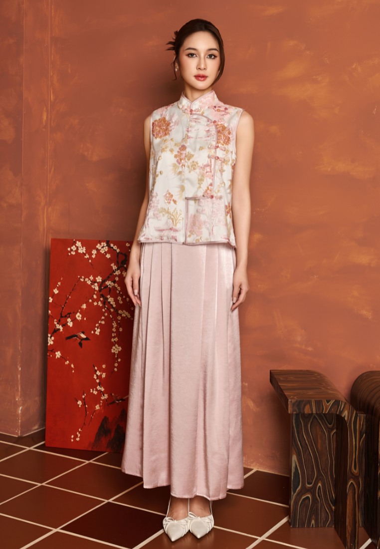 Yuan Man Spring Courtyard Embroidered Sequin Vest Top (Pink)