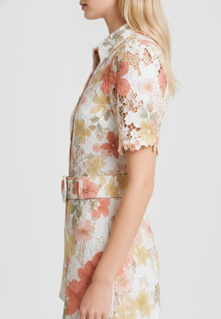 Francesca Floral Lace Button Down Shirt (Pink)