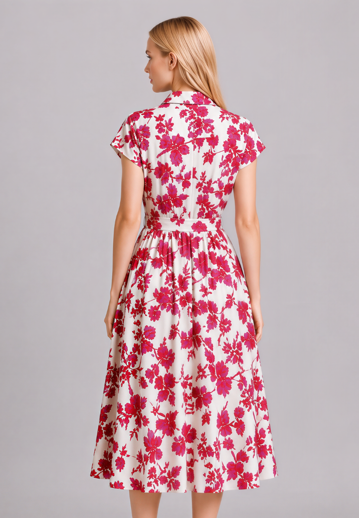 Lila Floral Print Collar Button Down Dress (Pink)