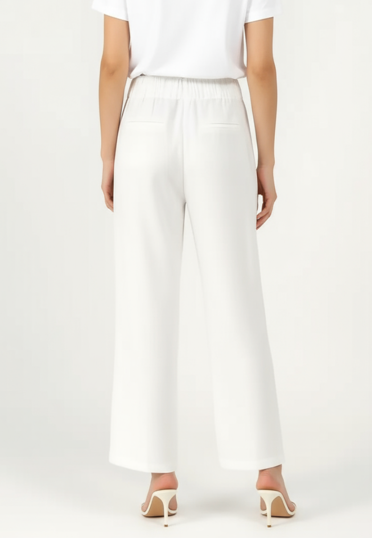 Eika Front Pleats Plaid High Waisted Wide Leg Pants (White)