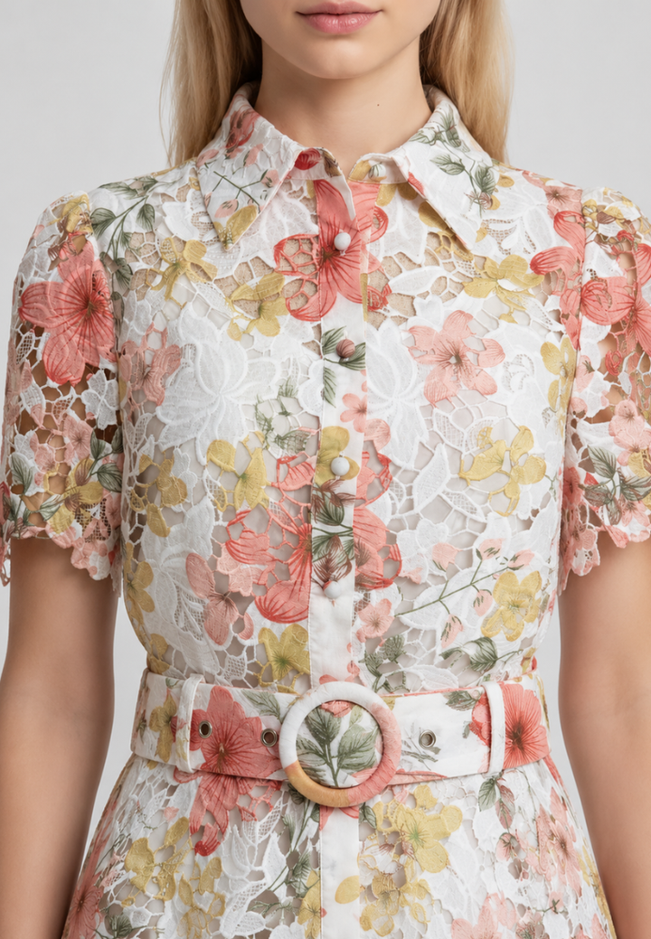 Francesca Floral Lace Button Down Shirt (Pink)