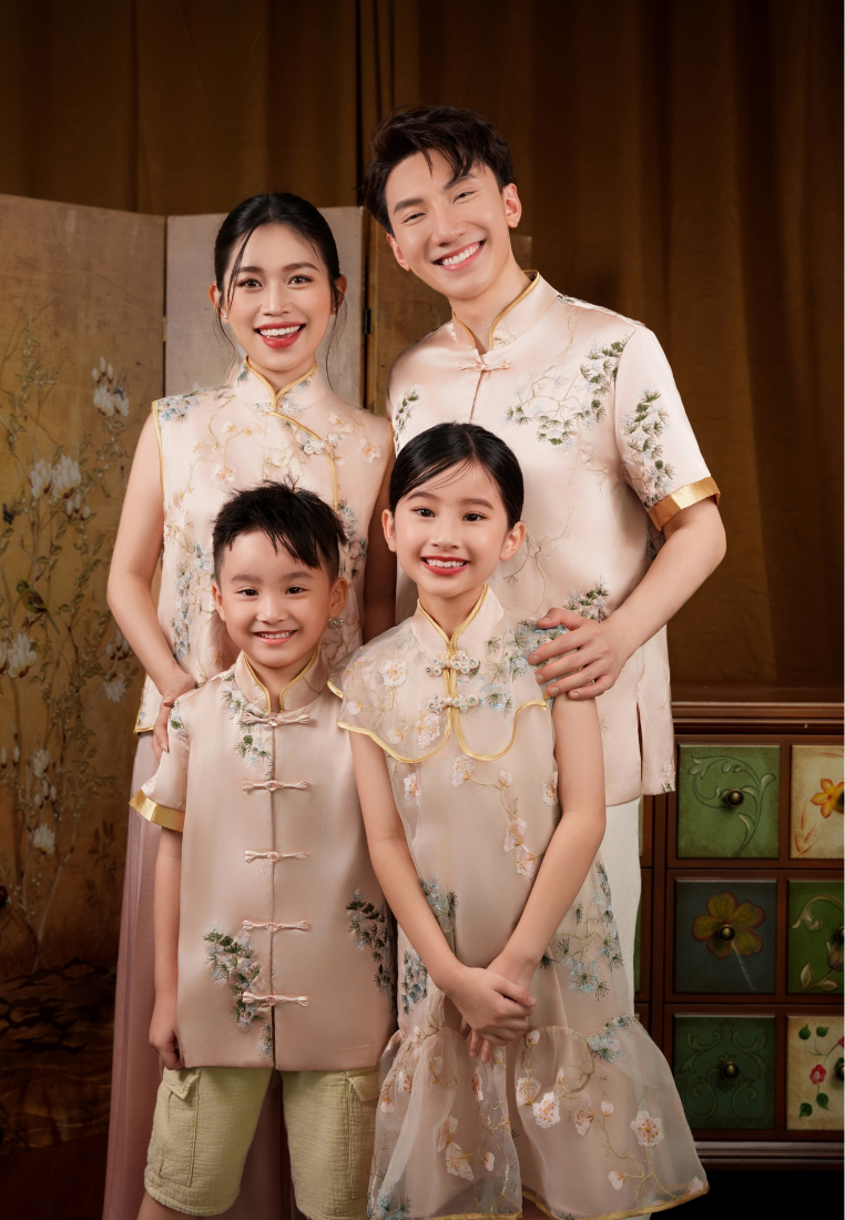 Jing Men’s Bonsai Embroidery Samfu Top (Pink)