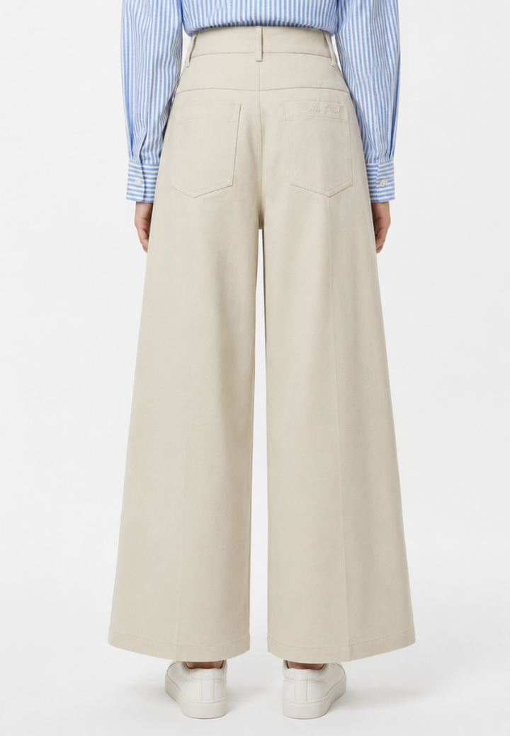 Sarah High Waisted Wide Leg Tailored Pants (Beige)