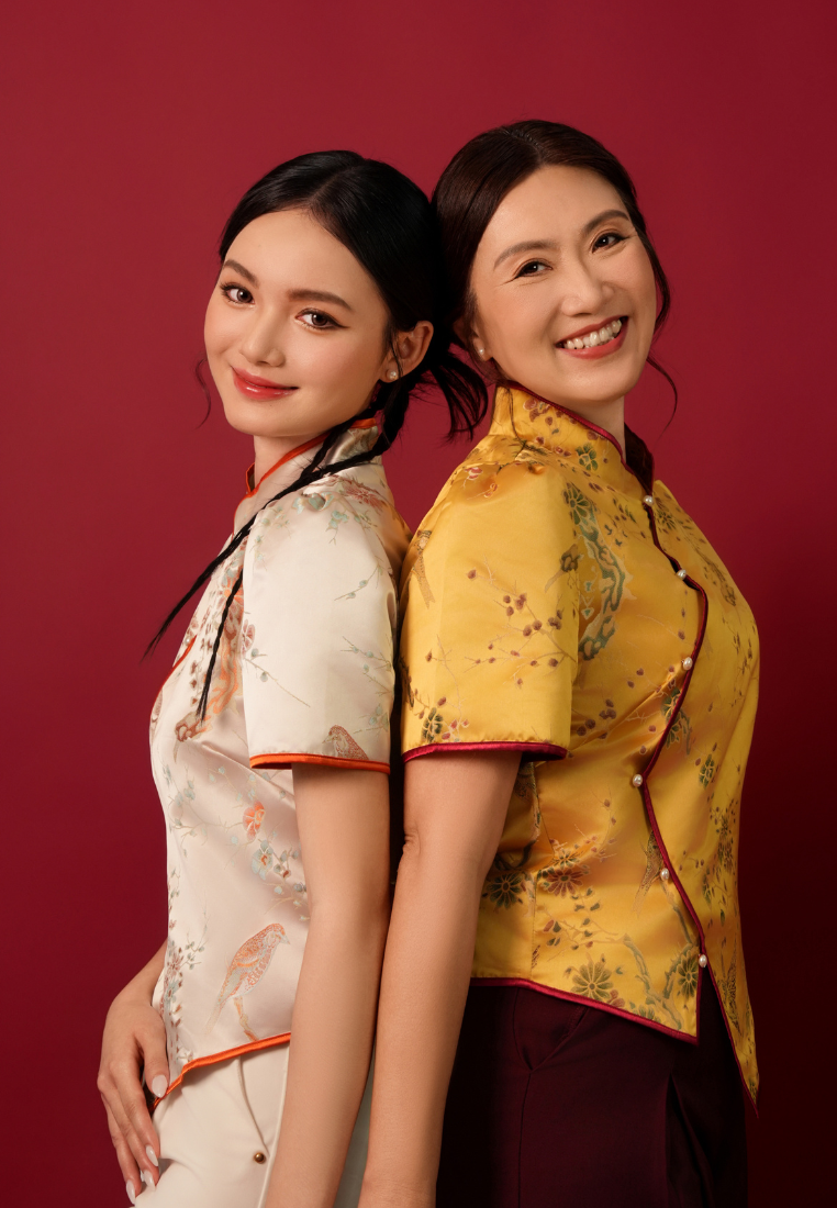 Jin Cai Jacquard Asymmetrical Cheongsam Top (Yellow)