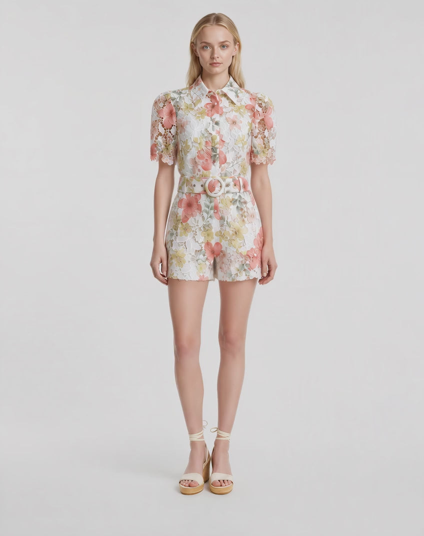 Francesca Floral Lace Button Down Shirt (Pink)