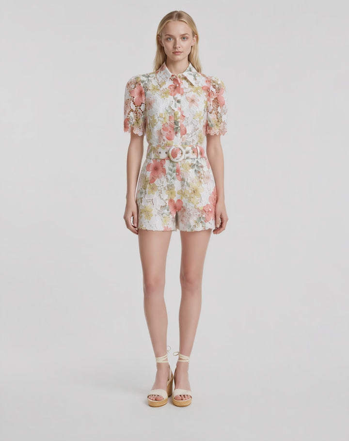 Francesca Floral Lace Button Down Shirt (Pink)