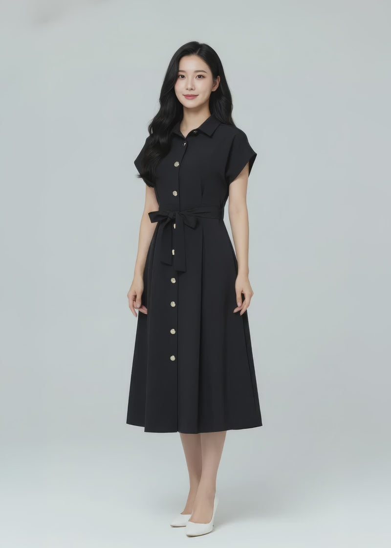 Dewi Collar Button Down Dress (Black)