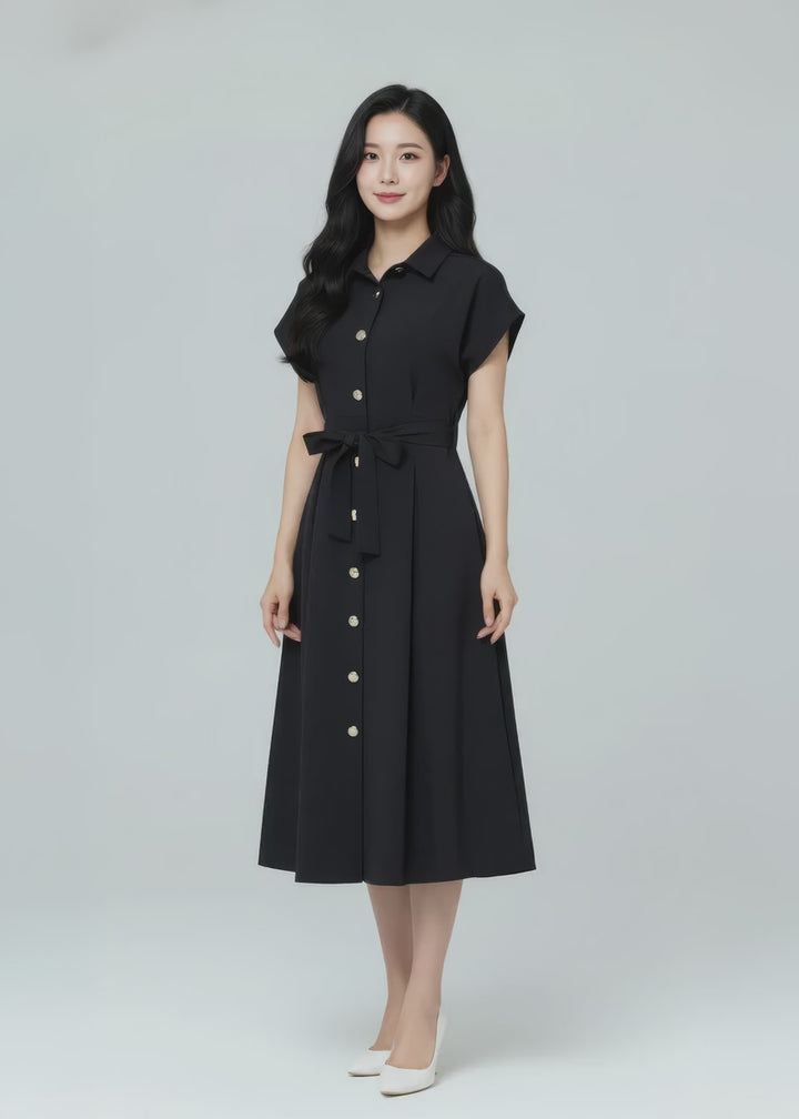 Dewi Collar Button Down Dress (Black)