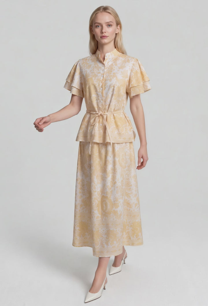 Bethany High Waist Midi Floral Skirt (Yellow)