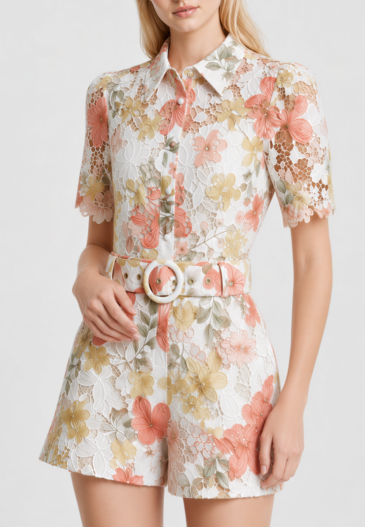 Bianca Floral Lace High Waisted Shorts (Pink)