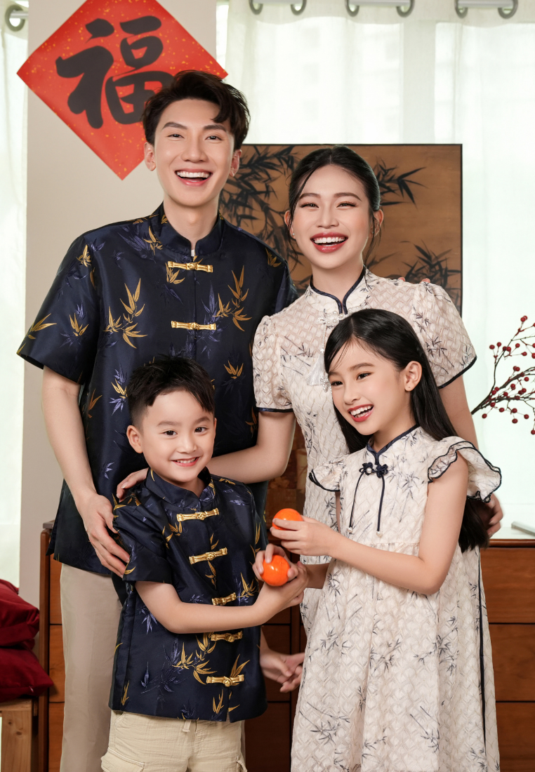 Little Xiu Zhu Bamboo Elements Boy Samfu Short Sleeves Top (Navy Blue)