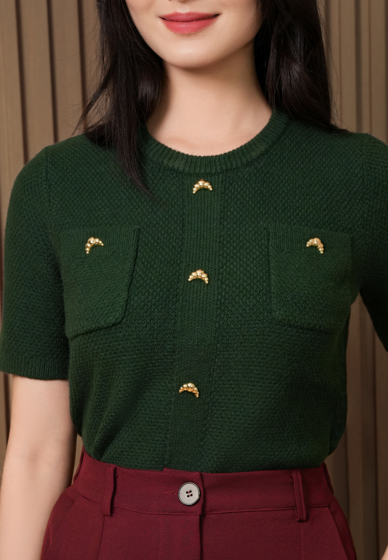 Cressie Textured Knit Top (Emerald Green)