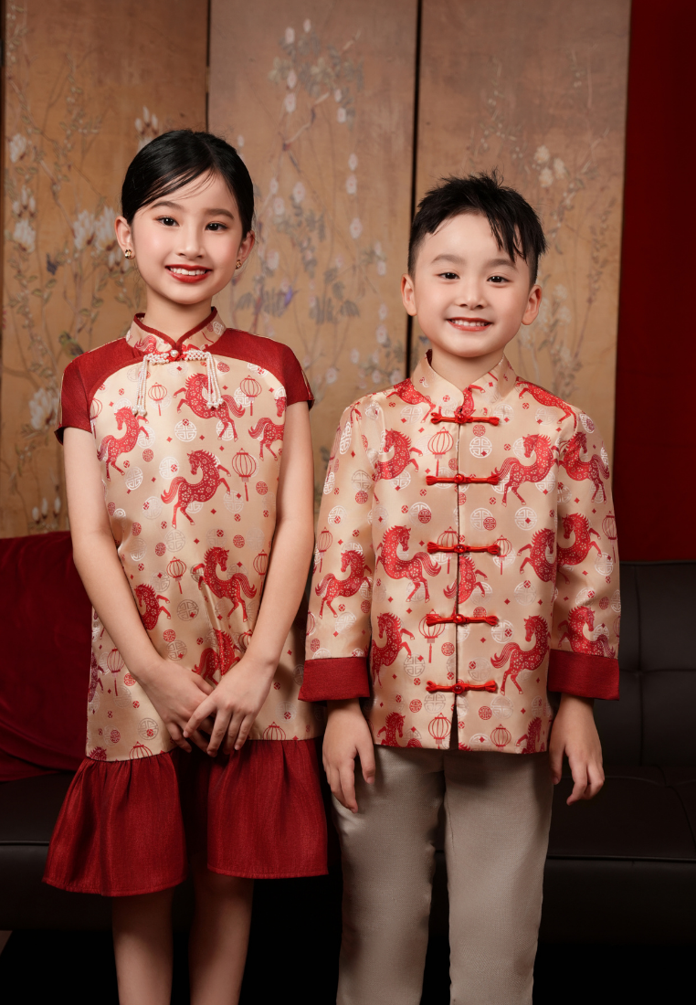 Little Jun Imperial Horse Jacquard Boy Samfu Top (Red)