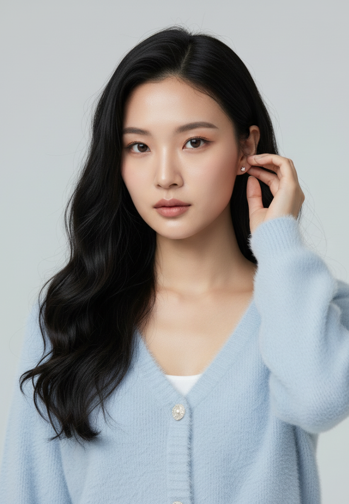 Delora Fuzzy Cardigan With Heart Pearl Buttons (Blue)