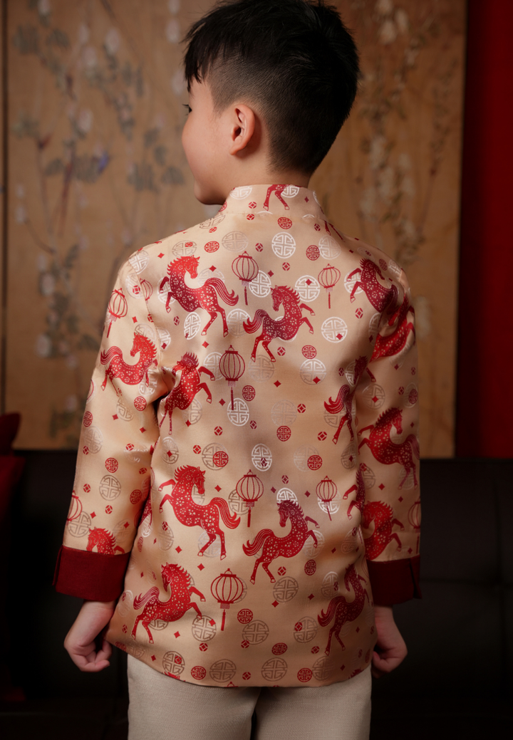 Little Jun Imperial Horse Jacquard Boy Samfu Top (Red)
