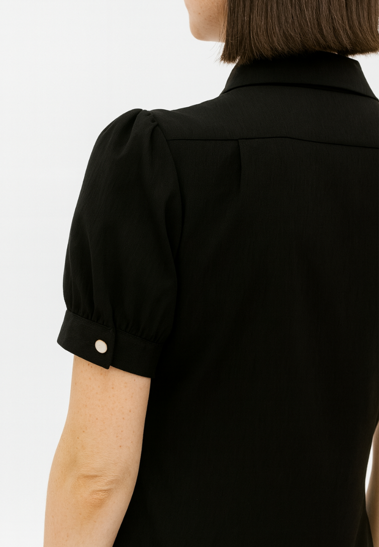 Mira Puff Sleeve Cropped Shirt Top (Black)
