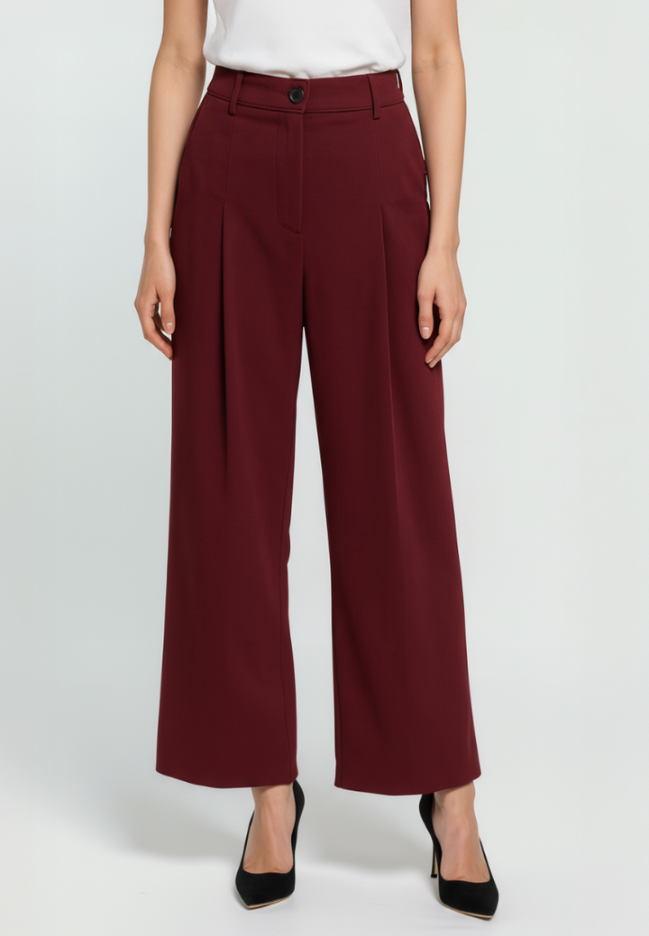 Eika Front Pleats Plaid High Waisted Wide Leg Pants (Purple)
