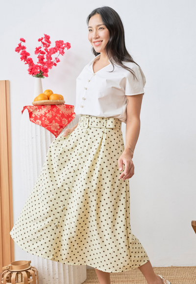 [LK x Sherlyn Mama] Oceane Polka Dot A-line Skirt with Buckle Belt (Yellow)