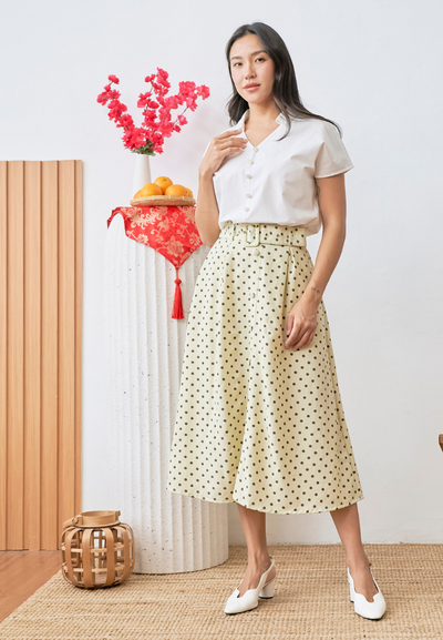 [LK x Sherlyn Mama] Oceane Polka Dot A-line Skirt with Buckle Belt (Yellow)