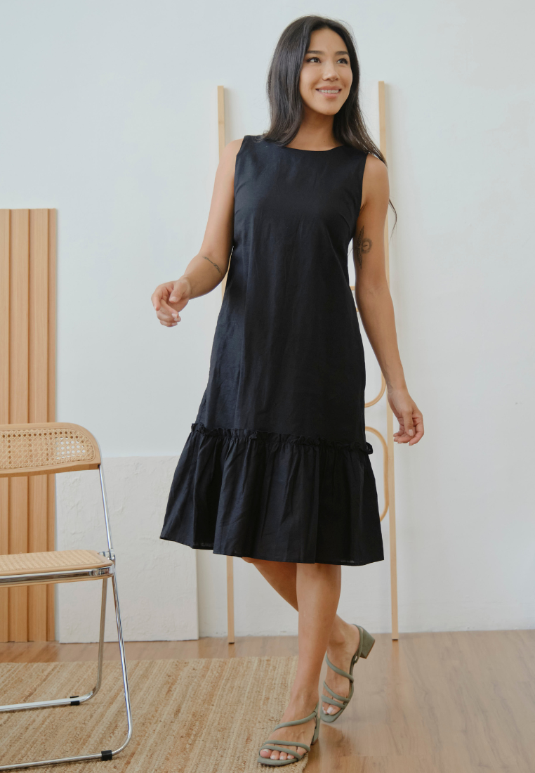 Adonia Sleeveless Back Ribbon Midi Dress (Black)