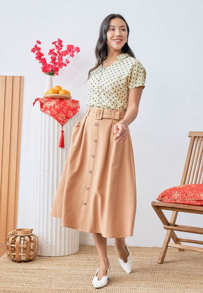 [LK x Sherlyn Mama] Oceane A-line Skirt with Buckle Belt (Brown)
