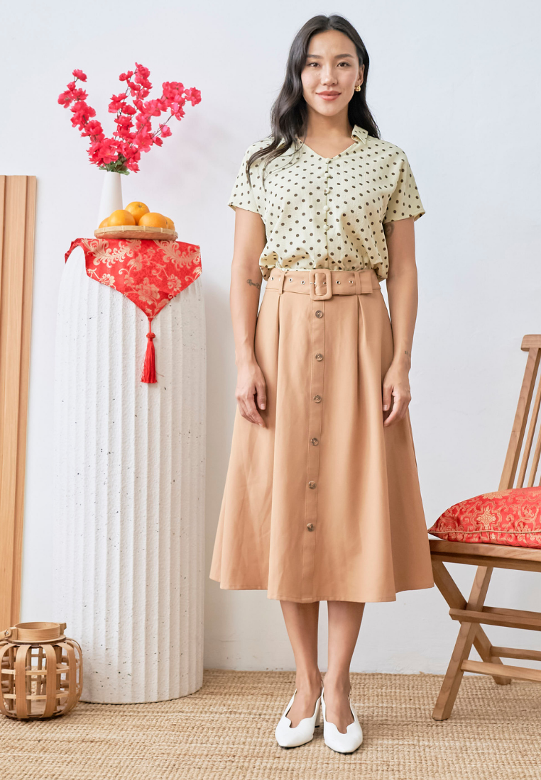[LK x Sherlyn Mama] Oceane A-line Skirt with Buckle Belt (Brown)