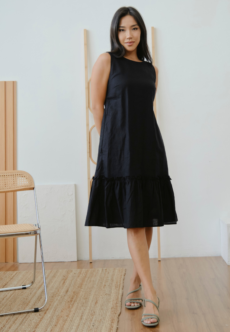 Adonia Sleeveless Back Ribbon Midi Dress (Black)