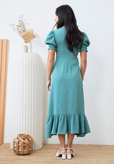 Deena High Low Hem Ruffle Dress (Turquoise Green)