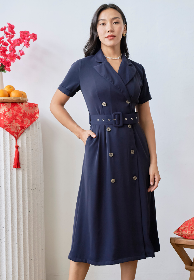 [LK x Sherlyn Mama] Wilma Double Breasted Trench Dress (Navy Blue)