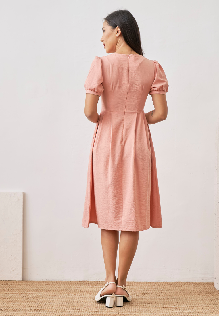 Lyra Puffy Sleeves A-line Dress (Peach Pink)