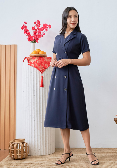 [LK x Sherlyn Mama] Wilma Double Breasted Trench Dress (Navy Blue)