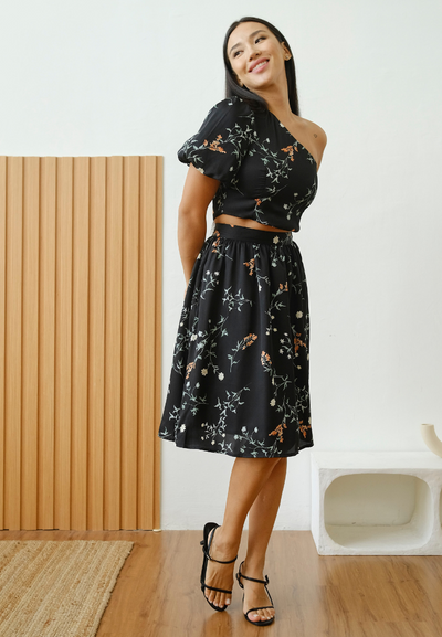 Daevy Floral Midi Skirt (Black)
