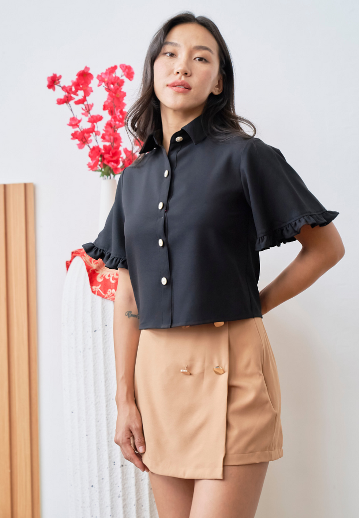 [LK x Sherlyn Mama] Belle Ruffle Sleeves Top (Black)