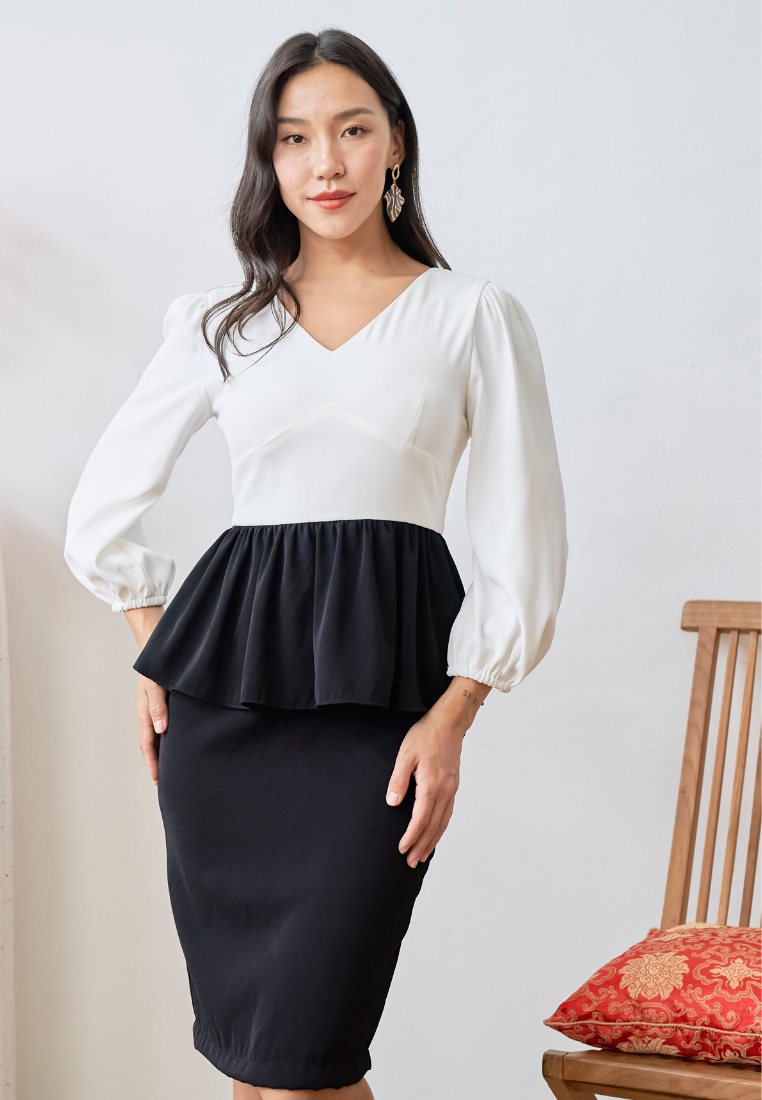 [LK x Sherlyn Mama] Priam Long Sleeve Peplum Sheath Dress