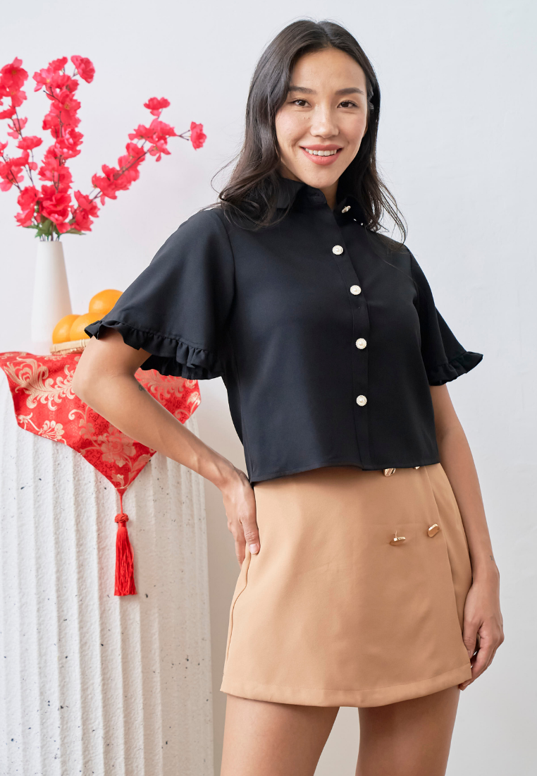 [LK x Sherlyn Mama] Belle Ruffle Sleeves Top (Black)