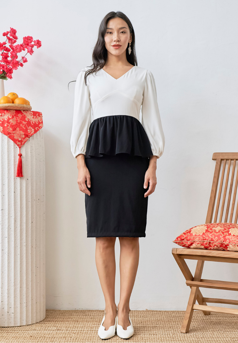 [LK x Sherlyn Mama] Priam Long Sleeve Peplum Sheath Dress