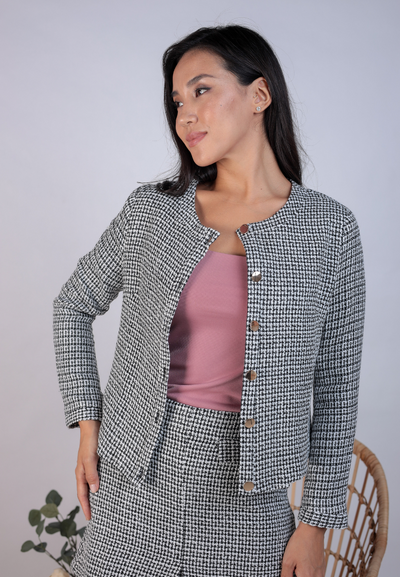 Lorette Tweed Trims Jacket (Black)